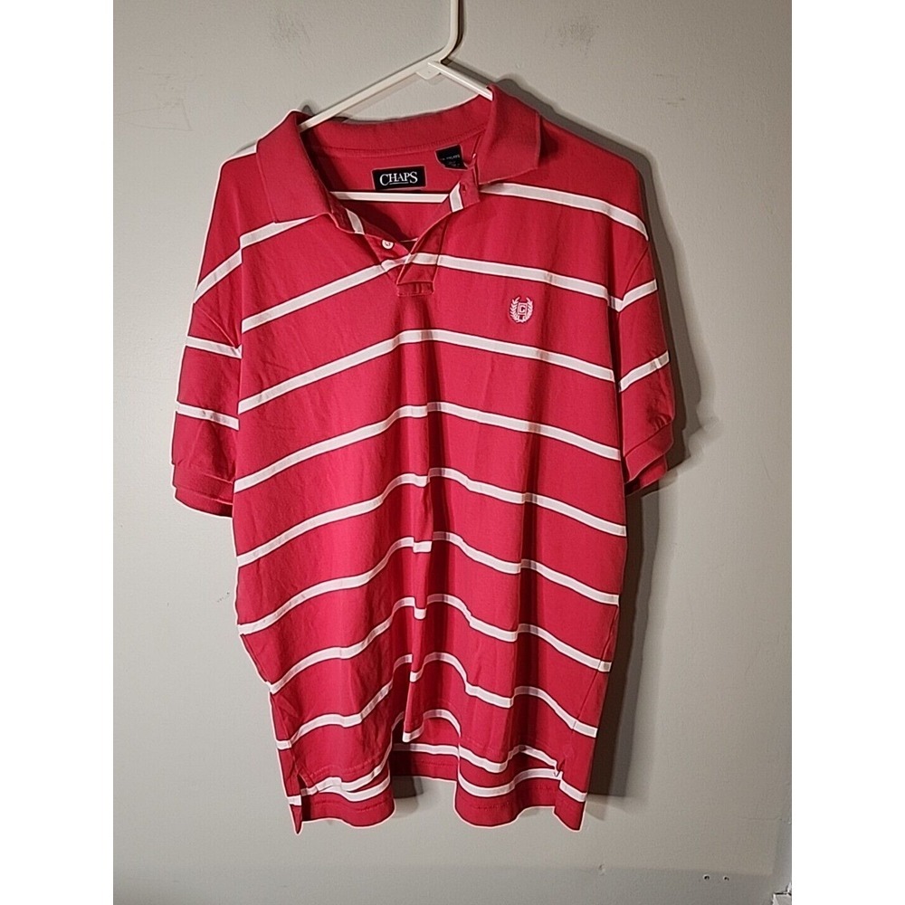 CHAPS Stretch Short Sleeve Polo Shirt Size XXL‎ Pink and White Stripe EUC